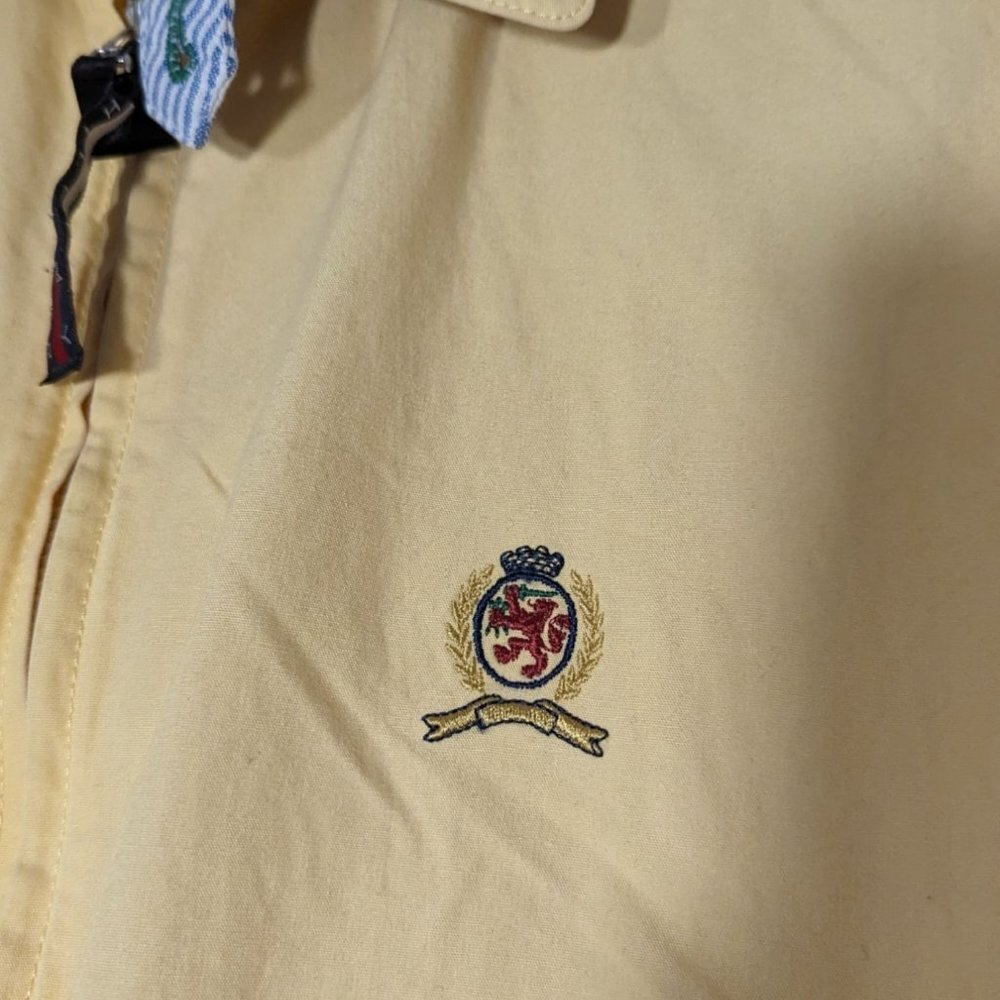 Vintage 90s Tommy Hilfiger Full Zip Yellow Windbreaker Jacket Harrington Small S - Picture 2 of 7